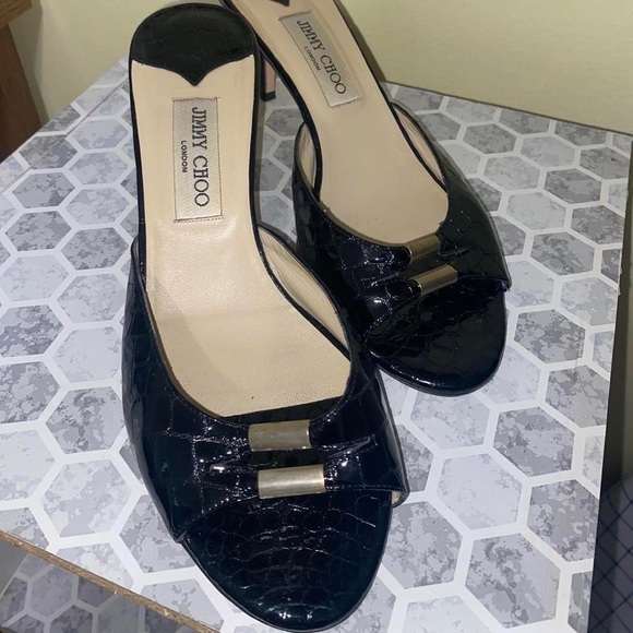 Jimmy Choo Black Heels with Gold Accents - Picture 1 of 3